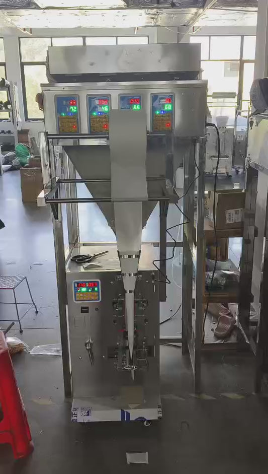4-head 100g dispensing machine + electric mini three-side sealing packaging machine